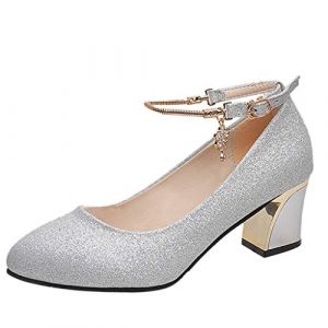 Allbestop Escarpins Femme Femme Chaussures Sexy Talon,Petit Talon Chaussures Femmes Soldes Claquette Fille Espadrille Femme Sandales Femme Petit Talon Heels Dance Shoes Femme(Argent,35) (WULOFA, neuf)