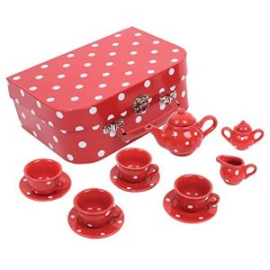 Bigjigs Toys Service &agrave; Th&eacute; &agrave; Pois Rouge en Porcelaine | Jouet pour Enfant | Cadeau Enfant | Joeut Traditionnel | Apprendre en Jouant (Bigjigs Toys, neuf)