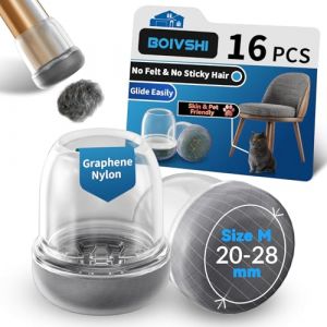 Embouts de Pieds de Chaise Ronds en Silicone Ø 20–28 mm – 16 pièces. Patins Transparents pour chaises – Protections pour sur Moquette et parquet (Gris Transparent, 22-26MM - 16PCS) (BOIVSHI-FR, neuf)