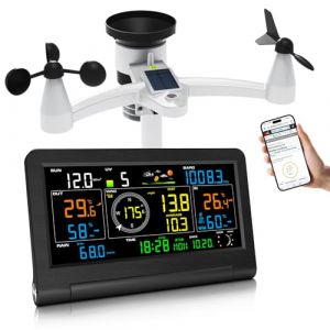 Urageuxy Station Météo Sans Fil 7-en-1 : Anémomètre, Pluviomètre, UV, Température Int/Ext, Hygromètre, Pression Atmosphérique, Phases de Lune, Prévisions météorologiques- Précision Professionnelle (UCWeather, neuf)