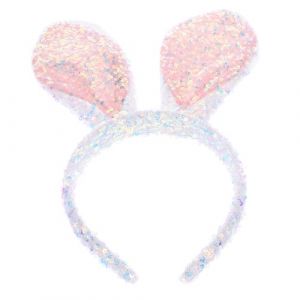 FONDOTIN Bandeau Oreilles de Lapin Sequins Blanc Accessoire Cheveux Doux et Confortable pour F&ecirc;te Cosplay et P&acirc;ques Bandeau Lapin Adulte pour D&eacute;guisement et Anniversaire (KIOONG, neuf)