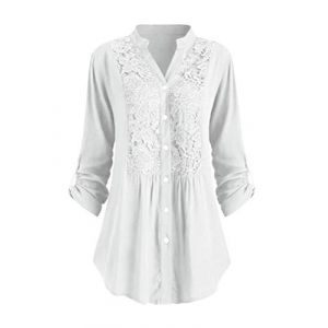 Minetom Chemisier Décontracté en Dentelle Tunique Femme Grande Taille Chic Blouse Élégant Fluide Manches Longues Tops Lâche T-Shirt Blanc 40 (Mon Bon Coup FR, neuf)