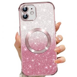 Phoona Coque Magnétique pour iPhone 11, Etui à Paillettes Compatible avec MagSafe, Antichoc Charge sans Fil Housse pour iPhone 11, avec 2 Verre Trempé, Rose (WEST COAST KNITWEAR EU, neuf)