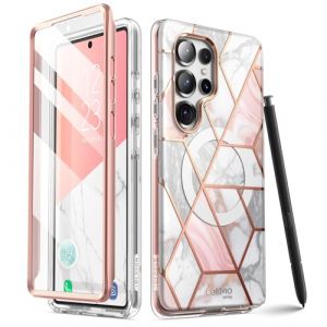 i-Blason Coque pour Samsung Galaxy S25 Ultra MagSafe avec Protecteur d'Ecran [Compatible avec ID Empreinte Digitale & Charge sans Fil] (Cosmo) Coque Magnétique Fine pour S25 Ultra, Marbre Rose (SUPCASE & i-Blason Store, neuf)
