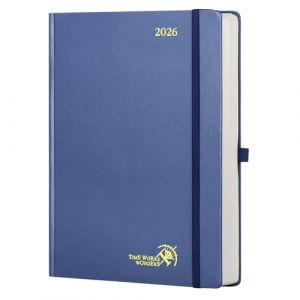 POPRUN Agenda 2026 Journalier A4 Grand Format 30,5 x 21,5 cm - Couverture Rigide, 1 Page par Jour, D'Jan 2026 à Déc 2026-12 Mois, Avec signet à 2 rubans, Papier 80 g/m², Bleu marine (Time Works Wonders, neuf)