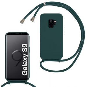 FERLAN Coque pour Samsung Galaxy S9 avec Cordon, Collier pour &Eacute;tui en Silicone Liquide avec Portable Sangle r&eacute;glable Bandouili&egrave;re Lanyard Colliers, Housse Anti-Choc Case Samsung Galaxy S9,Vert (BiBoDan, neuf)