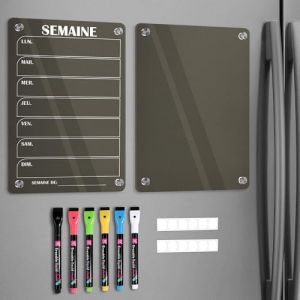 BIROYAL Lot de 2 Calendrier Magnetique Frigo(Avec Marqueurs 6 couleurs) - Acrylique Tableau Magnetique Frigo - Planning Semaine - 30x20 cm - Planificateur Hebdomadaire - Tableau Organisation Famille (KYONANO, neuf)