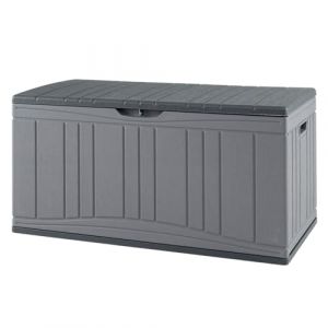 GIANTEX Coffre de Rangement en HDPE 300 L avec Couvercle, Trou pour Cadenas, Coffre De Jardin Exterieur Imperm&eacute;able et R&eacute;sistant aux Intemp&eacute;ries pour Salon, Jardin et Bord de Piscine, Gris (GIANTEX, neuf)