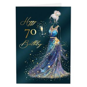 Joli Coon Papeterie Carte anniversaire 70 ans STARDUST Lady - Carte anniversaire 70 ans femme avec enveloppe en papier premium et v&eacute;ritable cachet de cire - 17 x 11,5 cm (JoliCoon, neuf)