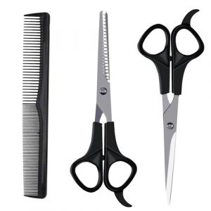 HANIUTTY Ciseaux De Coiffure Professionnels, Ciseaux Pour Cheveux Barbier Amincissants Coupe de Cheveux Ciseaux Désépaissir Ensemble en Acier Inoxydable avec Peigne pour Bricolag Domicile Salon Noir (HANIUTTY, neuf)