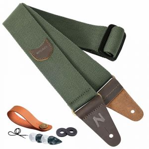 Nefelibata Sangle de guitare avec poche pour médiators, extrémités en cuir de vache pour basse, guitare électrique et acoustique, livrée avec bouton de sangle, 1 paire de verrous de sangle et 4 (zsfeiniao, neuf)