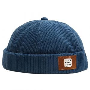 Bonnet Docker d'Automne Sans Visière - Casquette Homme Femme en Velours Côtelé Imperméable - Lightweight Brimless Hat Marin Miki (Paon Bleu-1) (DUNMIN, neuf)