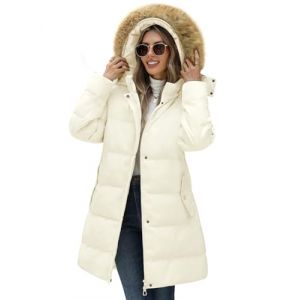 Yuson Girl Manteau Femme Hiver Chaud Veste &agrave; Capuche Long Polaire Chic Doudoune Parka Manche Longue Elegant Blouson Avec Fourrure Capuche &Eacute;pais Rembourr&eacute; Manteaux avec Poches en Zipp&eacute;(Beige, XL) (YusonGirl, neuf)