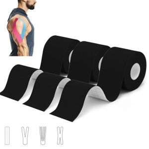 3 rouleaux Tape Kinesiologie, Bande de kinésiologie de sport pour les muscles, 5 m x 5 cm, bande kinesiologie kinesio tape étanche & élastique pour le strap sport strapping (Oktober stream, neuf)
