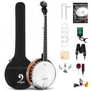 Vangoa Banjo 5 cordes avec peau Remo Dos Solide Ferm&eacute; avec Kit de D&eacute;butant, Accordeur, Sangle, Ramassage, Cordes, M&eacute;diators, Sac (GeYangMusic, neuf)