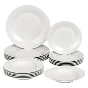 Baroni Home Service d’Assiettes 18 Pièces pour 6 Personnes en Porcelaine de Qualité, Plates Colorés Style Moderne, Servi de Table Assiette Creuse Plate et à Dessert, Blanc (Baroni Home, neuf)