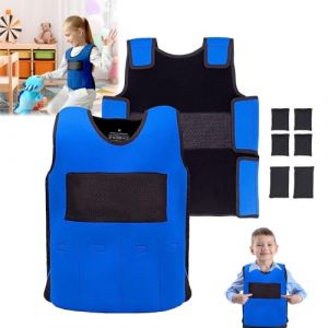 Gilet Lest&eacute; pour Enfants, Gilet de Compression Gilet Lest&eacute; de S&eacute;curit&eacute; pour Enfants Souffrant de Surcharge Sensorielle ABR Autisme TDAH SPD SI Veste Lest&eacute;e 1,3kg Poids Amovible, Bleu (attempty, neuf)