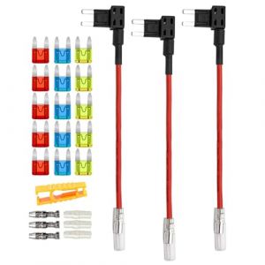 Aiqeer 3 Pi&egrave;ces 12V / 24V Petit Add-a-Circuit Porte-Fusible, Porte-Fusible &agrave; Lame de Voiture avec Fil 16 AWG, Gratuit 15 Pi&egrave;ces Fusibles &agrave; Lame Mini et Extracteur de Fusible (Borne Bout &agrave; Bout) (Aiqeer-FR, neuf)