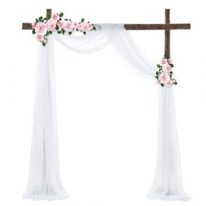 BEELUKY Arche Tenture Mariage 75x800 cm Voilage Blanc avec 22m Rubans Tissu Drap&eacute; en Mousseline pour D&eacute;coration de C&eacute;r&eacute;monie Toile de Fond F&ecirc;te Rideau de Gaze (Signal of victory, neuf)