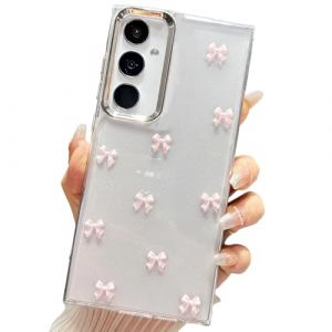 Esakycn Compatible avec Coque Samsung Galaxy A36 / A56 5G Transparent Clair Paillette Mignon 3D Noeud Papillon Scintillant Brillante Arc Silicone Étui pour Filles Femmes Housse de Protection, Rose (Skyec, neuf)