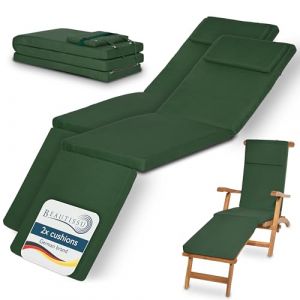 Beautissu Lot de 2 Coussin Bain de Soleil 175x45x5 cm Loftlux DC – Matelas Bain de Soleil Housse Amovible – Coussin Transat Exterieur Chaise Longue Vert (Brandvin, neuf)