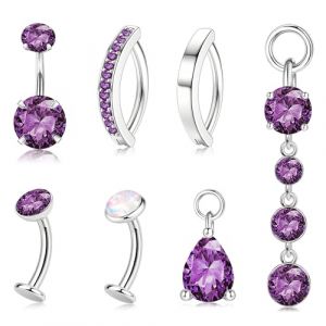 Morfetto Piercing Nombril Anneau Or Acier Chirurgical Inoxydable - Clicker Percing Au Nombril Pendant Anneau Grossesse Dor&eacute; CZ Belly Button Ring pour Femmes 14G Argent 10MM/Violet CZ (Morfetto Jewelry, neuf)
