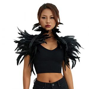 ESSECMBS Cape réaliste à plumes pour femme, costume gothique à lacets, châle, cape à plumes pour Halloween, cosplay, fête de Noël, Noir, taille unique (CHAUNGXIAN, neuf)