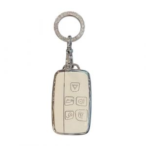 Coque de clé pour Range Rover Evoque Sport Velar Discovery, Jaguar XF avec télécommande 5 Boutons, Étui avec Porte-clés, Strass Blanc (DIPZO FR, neuf)