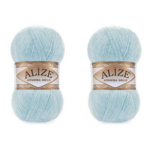 Alize Angora Gold Fil - 20% laine, 80% acrylique, Fil doux pour crochet et tricot, 2 pi&egrave;ces, 200g, 1204 m, Fil turc (114 Bleu clair) (1LEAGUE, neuf)