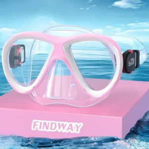Findway Masque de Plong&eacute;e Enfant Lunettes de Plong&eacute;e pour 4,5,6,7,8,9,10,11,12 Ans, Masque Snorkeling Enfant en Verre Tremp&eacute;, Protection UV Gar&ccedil;ons et Filles Lunettes de Natation Rose Blanc (Findway Direct, neuf)