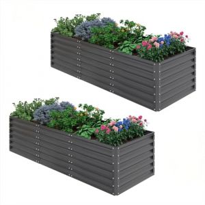 UDPATIO Lot de 2 Carré Potager surélevé en Métal 240x60x90cm - Jardinieres Extérieur pour Légumes, Fleurs et Herbes - 1296L pour Jardin et Balcon (Noir) (UDPATIO-EU, neuf)