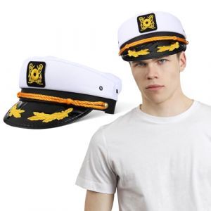 Hemobllo Chapeau Marin Réglable Blanc pour Hommes Accessoire de Costume de de Bateau pour Halloween et Cosplay Protection Solaire (pattobold, neuf)