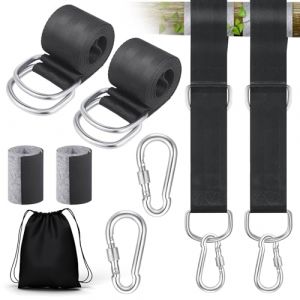 JIZZU Sangle Hamac, 2Pcs Sangle Balancoire Arbre Charge Max 800kg avec D-Ring, 2 Mousquetons et Rembourrage de Protection pour Arbres, Fixation Hamac Exterieurr pour Balancoire et Hamac (1.5m * 4.8cm) (JIZZU EU, neuf)