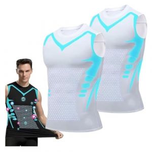 Debardeur Homme, Débardeurs Compression Corset Amincissant Tee Shirt sans Manche Hommes Gynécomastie Gaine Gilets Sport Mise Forme Ionique(B-White*2,M) (DEBADE, neuf)