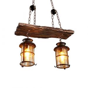 JIAODIE Rétro Lustre L'ancienne Chandelier Lustres Lumières Ancien Plafonnier Industriel Creative Suspensions Lamp Bar Comptoir Décoration Café Restaurant Bois Massif Lumières Suspendues,2*E27 (JIAODIE, neuf)