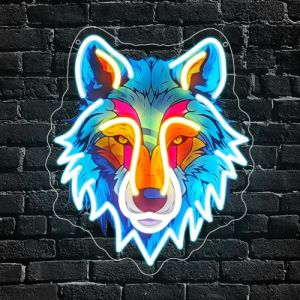 Loup Led Neon Mural,La T&ecirc;te de Loup Enseigne Lumineuse D&eacute;co Chambre,Animal Neon Sign Cadeau pour Enfants Chambre Bar Vid&eacute;o Maison La F&ecirc;te Club Home Pub Man Cave Party USB Powered（13.8"* 12"） (CHAOYANGNEON, neuf)