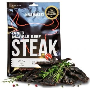 The Meat Makers Marble Beef Jerky Steak (200g) - viande séchée de bœuf séché original steak séché de bœuf séché pour les personnes collation à la viande séchée (Comfort_Care2, neuf)