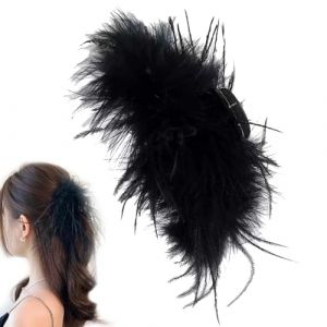 Pince &agrave; cheveux en plumes &ndash; Pince &agrave; cheveux artificielles | Coiffe en plumes noires | Pince &agrave; cheveux en plumes pour cheveux fins et &eacute;pais | Grande coiffe d&eacute;corative pour cheveux &eacute;pais (tisent, neuf)