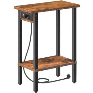 HOOBRO Table d&rsquo;Appoint &eacute;troite, Bout de Canap&eacute; &agrave; 2 Niveaux avec Station de Charge, Table de Chevet avec Rangement, pour Petit Espace, Salon, Chambre, Bureau, Marron Rustique et Noir EBF240CBZ01 (HOOBRO FR, neuf)