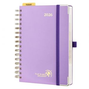 POPRUN Agenda 2026 journalier 2026 format A5, 1 jour par page, 26 pages &agrave; spirales, couverture rigide, agenda de rendez-vous avec intervalle de 30 minutes, onglets mensuels (violet) (Time Works Wonders, neuf)