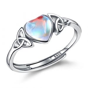 Adramata Bague Femme Argent 925 Pierre de Lune Bague Femme Ouverte Plaquée Blanche 18 Carats Bague de Pouce Réglable Bague Ovale/Ronde/Coeur Brillante Bague Argent pour Femme (jjccui, neuf)