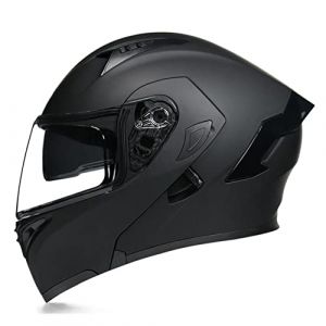 Woljay Casque intégral du visage moto casque modulaire Casque moto intégrée double visière pour adultes hommes femmes cyclomoteur DOT ECER22-05 (Matte Black-Transparent Visor,XL) (Woljay Trading, neuf)