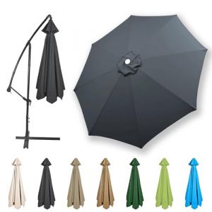 HonunGron Auvent De Remplacement pour Parasol 2,7m/3,0m/3,5m/4,0m, 6 Baleines/8 Baleines Toile De Parasol Déporté Remplacement Pour Cour,Jardin,Plage, Protection UV 50+ (Gris,3.0m / 6 Ribs) (HonunGron, neuf)