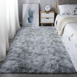 Mateju Tapis Salon, Tapis de Chambre, Tapis Doux en Peluche Moelleux Salon Moderne, Douillet Antid&eacute;rapant Descente de Lit pour Salon, Chevet, Filles Cr&egrave;che (80x160cm,Gris fum&eacute;e) (Meiju, neuf)
