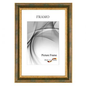 FRAMO N°48 Cadre photo baroque 32 x 45 cm en bois massif | Marron foncé doré | Cadre en bois rétro vintage antique avec vitre en verre synthétique incassable et crochets en métal (Framecenter24_online, neuf)