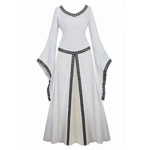 Josamogre Deguisement M&eacute;di&eacute;vale Femme Renaissance Robes Maxi Parti Costume D&eacute;guisement Vintage Halloween Gothique Cosplay Carnaval Victorien Blanc XS (Josamogre Corset, neuf)