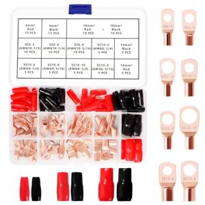 YIXISI 115 Pièces M5/M6/M8/M10 Cosses Tubulaires Kit, Cosses de Embouts de Câble de Batterie, avec Manchons Isolants, pour Câble Électrique, Doré (YXS-DE, neuf)