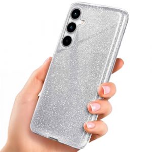 ONEFLOW Coque de protection &agrave; paillettes compatible avec Samsung Galaxy A35 5G, r&eacute;sistante aux chocs, en silicone fine, avec strass scintillants, argent&eacute; (hulle24 GmbH &ndash; Sp&eacute;cialiste accessoires, neuf)