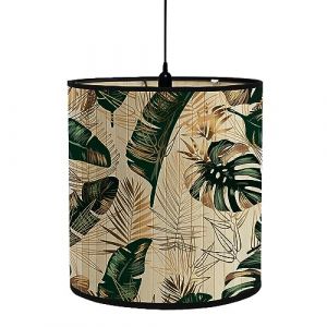 FANSU Abat-Jour en Bambou Classique Tambour Abat-jour, imprimé feuille de palmier Remplacement Abat, Jour Fait à la Main,pour Lampe de Table/Chevet,Suspension,Lampadaire (vert doré,30x30x30cm) (JINBO, neuf)