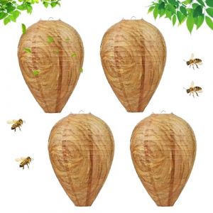 4 Pièces Leurre Faux Nids de Guêpes Leurre de Nid de Guêpe Faux Nid de Guêpes Leurres de Nid de Guêpe Hanging Fake Wasp Nest Nids de frelons à Suspendre pour Maison et Jardin Extérieur (B-BAOGUAN, neuf)